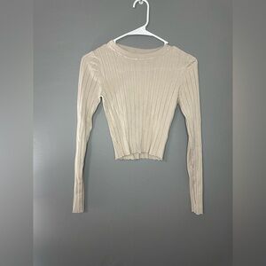 Garage Women's Cream Ribbed Long Sleeve cropTop